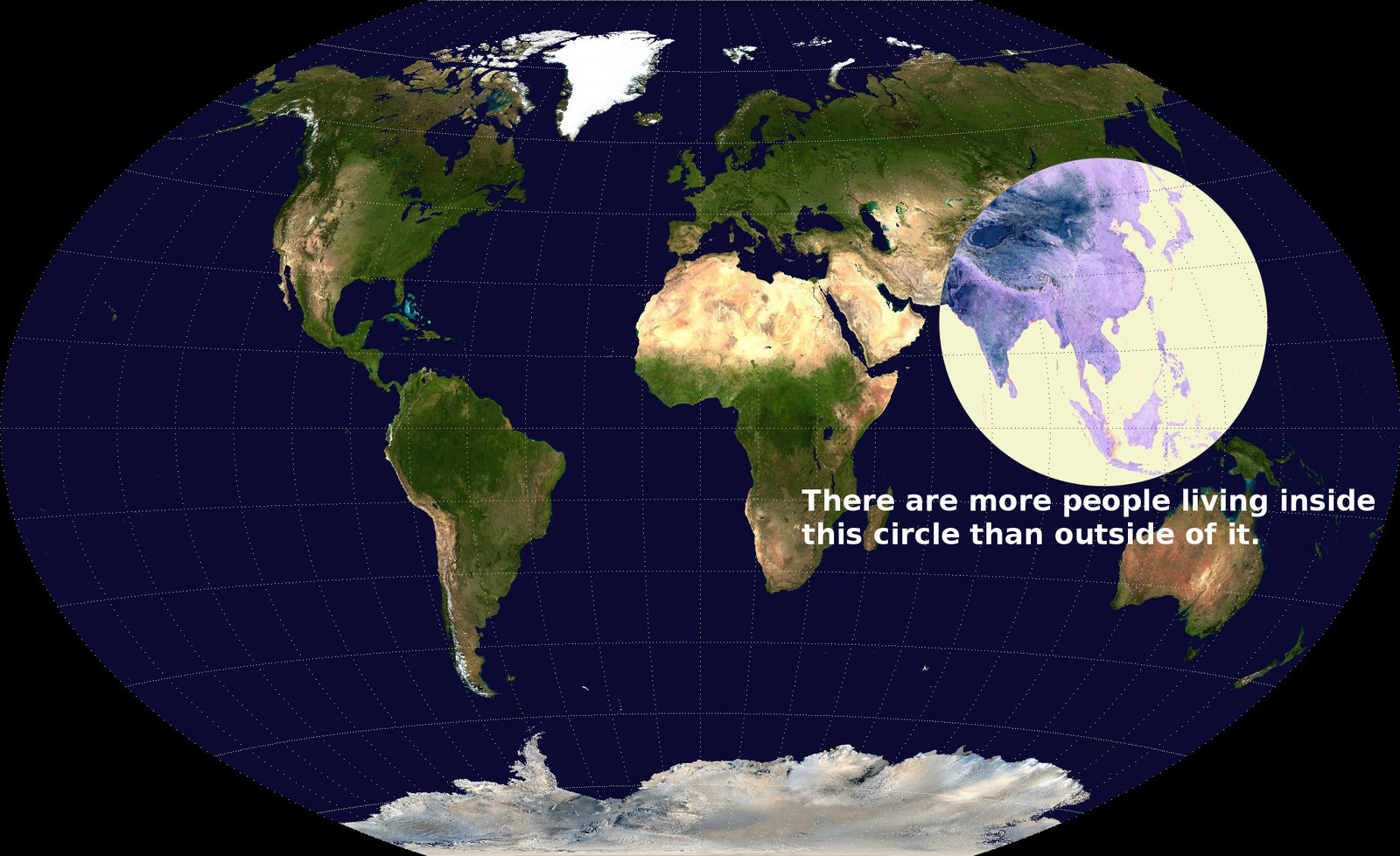 6. To put that in perspective, there are more people living within this circle than outside of it: