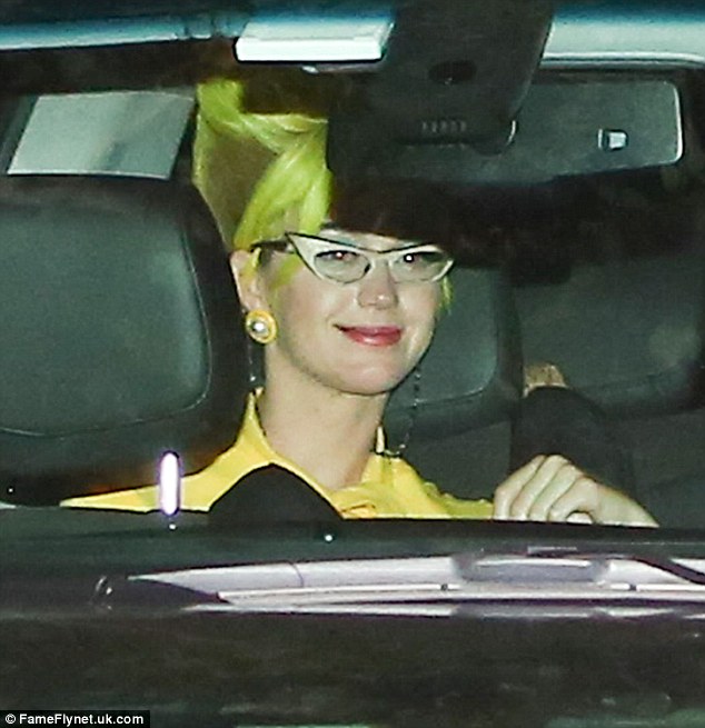 Fun party: The pop star beamed while leaving the Halloween bash