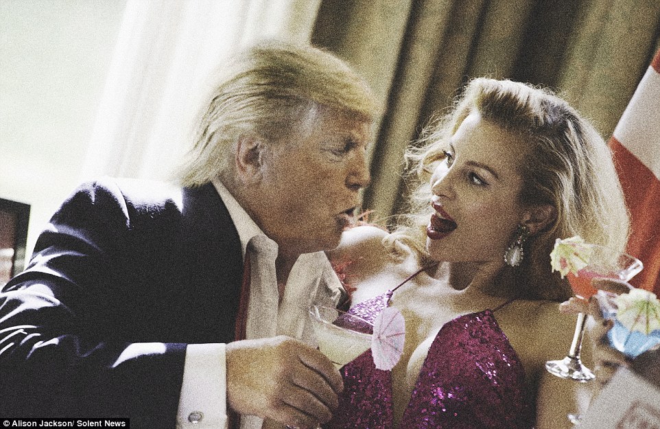 Photos from the project were released only days before the general election and one depicts the Donald seducing a woman at work