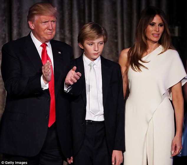 Melania (right) and Barron (center) will not move to the White House in the new year, choosing instead to stay at Trump Tower  until the 10-year-old finishes the school year in June