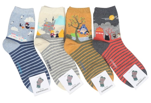 These adorable socks that portray the most memorable scenes in four of Miyazaki's movies.