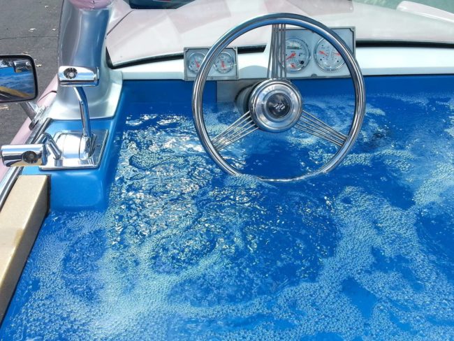 The car engine also helps heat up the hot tub water.