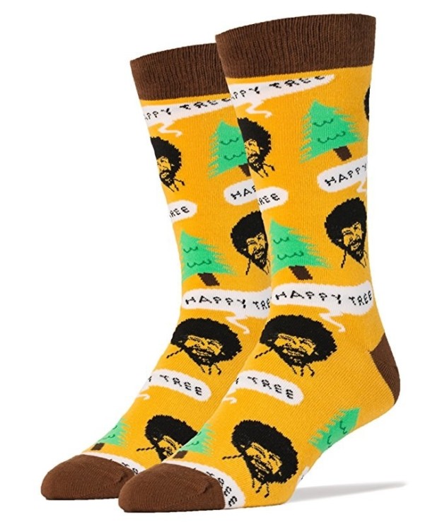 Some Bob Ross socks because there is nothing wrong with having a tree as a friend or trees on your socks.