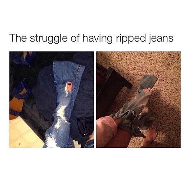 Punching a bigger hole through ripped jeans: