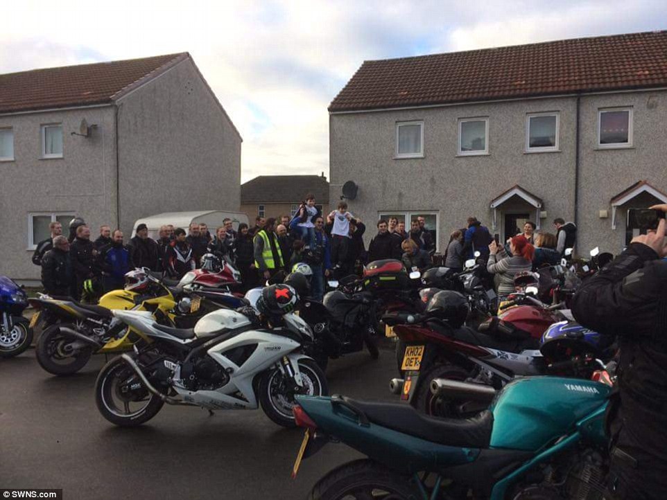 Emotional: Dozens of bikers turned out to support a seven-year-old boy who was attacked by bullies as he walked to the post box to send a letter to Santa Claus