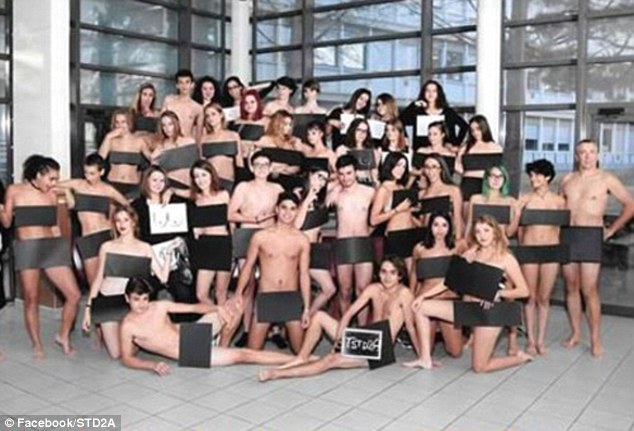 The pupils from the French high school in Avignon who shed their clothes for their annual class picture