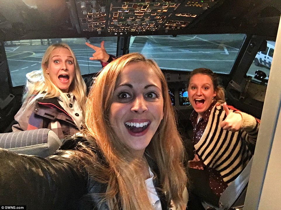 The women enjoyed selfies in the cockpit and were treated to unlimited champagne during their two and a half hour flight