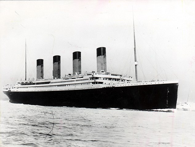 The RMS Titanic is pictured here at sea before it struck an iceberg and sank on April 15, 1912
