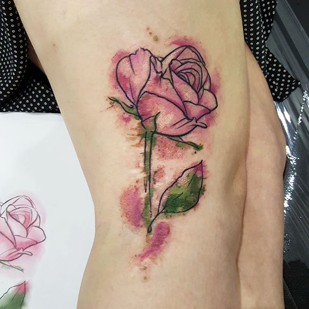 Watercolour Rose Over An Old Birthmark Scar