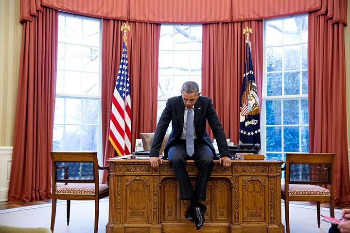 Feb. 23, 2016: “This photograph evokes the President in deep thought, which is not always an easy mood to convey. He was prepping with his national security staff before a teleconference with European leaders.”
