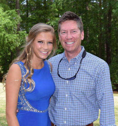 This is Chris Holcomb, the dad of 18-year-old Claire. Holcomb is the chief meteorologist at WXIA-TV in Atlanta, so he ~knows weather~.