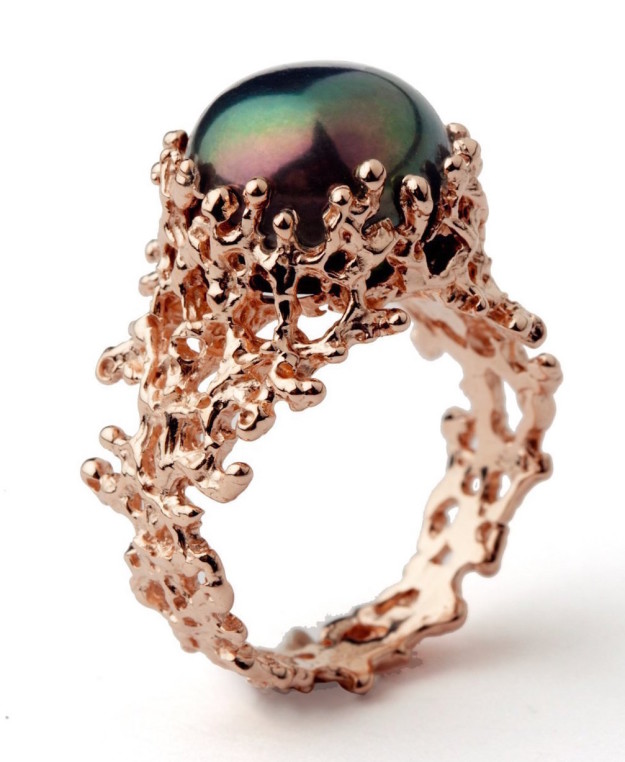 A statement black pearl ring that looks like a treasure Ariel dug out from the depths of the ocean.