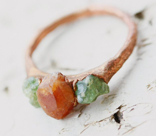 And a copper ring fashioned with colorful garnets that is both budget-friendly and unique.