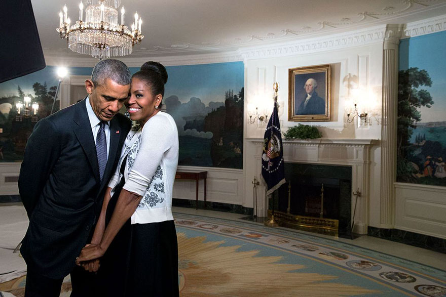 The First Lady Snuggled Against The President During A Video Taping For The 2015 World Expo In The Diplomatic Reception Room Of The White House