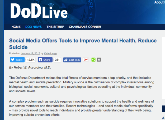 The DOD tweet linked out to an article on mental health, and a Pentagon official told BuzzFeed News that the tweet was about suicide prevention and nothing more.