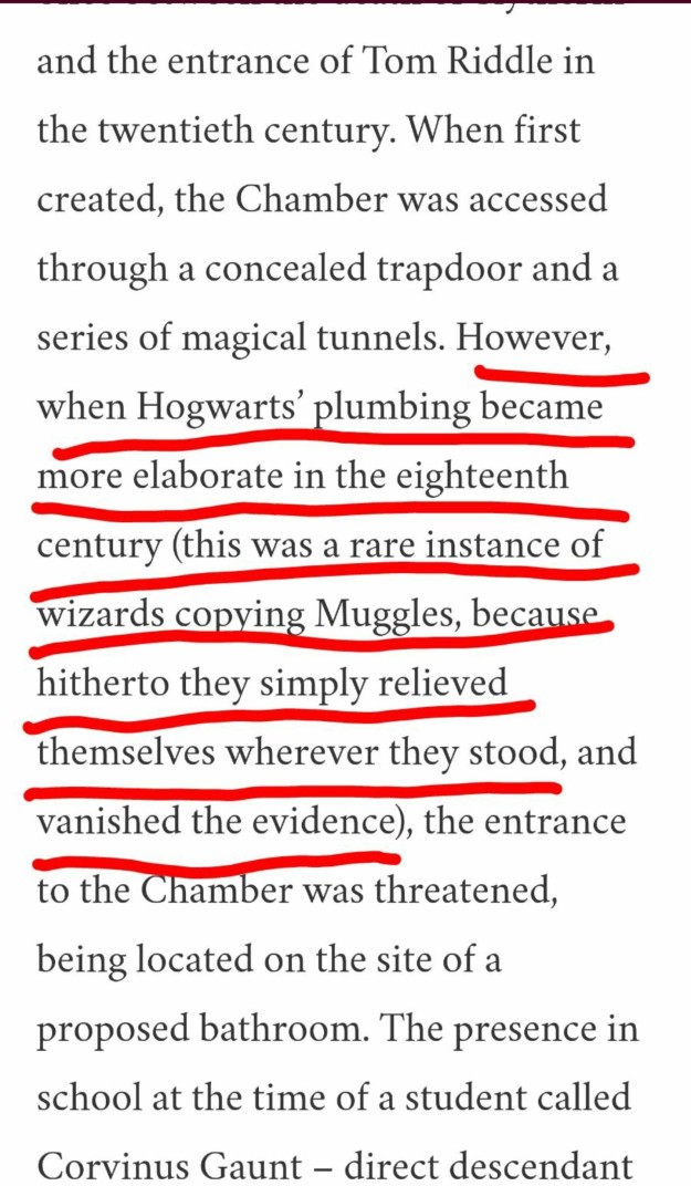 Just look at this actual excerpt from Rowling's entry about the Chamber of Secrets: