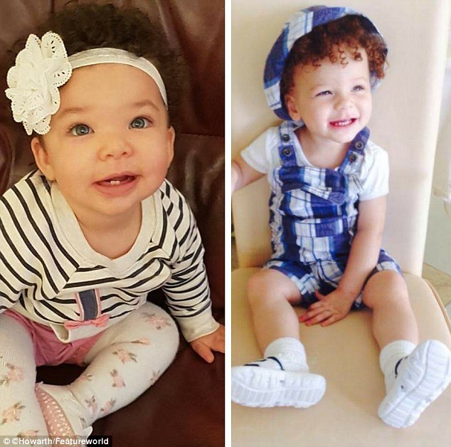 Blue-eyed wonders: Son Jonah (right) is now three, while daughter Sophia was born last March