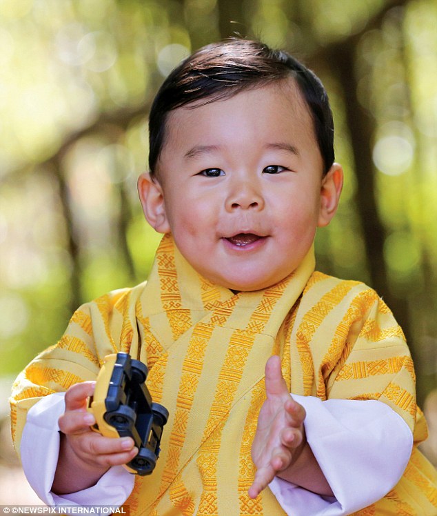 Beautiful boy: Crown Prince Jigme Namgyel Wangchuck of Bhutan features in a new portrait in celebration of his first birthday