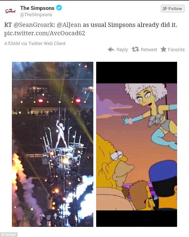 Bart-y for it: Twitter went wild with the comparisons as the cartoon Gaga even wore the same colour clothing as she did 