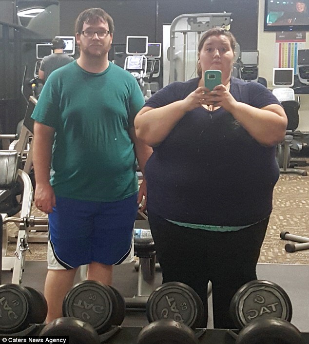 Lexi says that they began piling on the pounds when she and Danny first began dating with their dates revolving around going out for dinner. Pictured: The couple at the start of their weight loss journey