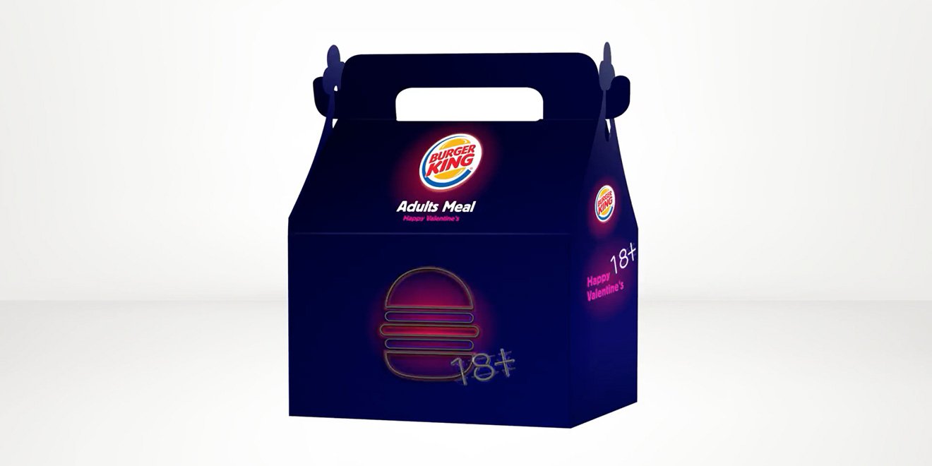 We're a day away from Valentine's Day and what better way to wow your date than with an Adult Combo meal from Burger King, complete with an "Adult Toy." I mean, there is no better way to tell your date "I love you" than with a Whopper, fries, and a set of fuzzy handcuffs, right?

While the full details of what you can expect to find inside are still a little unclear, it looks as if the included toys skew a bit on the "tamer" side of the spectrum. With the teaser only showing a blindfold, a feather tickler, and a head massager, you shouldn't be expecting to immerse yourself in the full "Fifty Shades of Grey" experience.