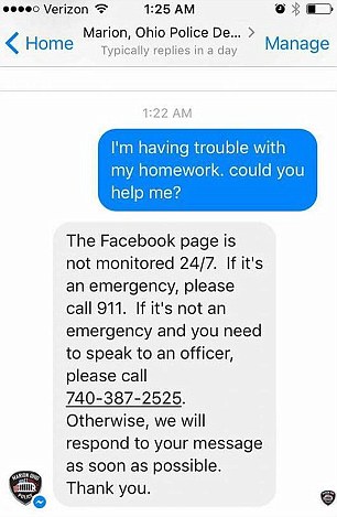 Lena Draper sent a message to the Marion Police Department's Facebook Page after struggling with her fifth-grade maths assignment