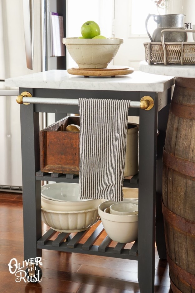 Attach a towel rack to the side of your Bekväm kitchen cart.