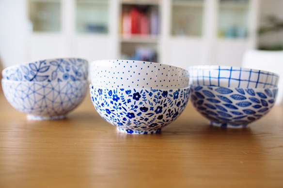 Draw patterns on 365+ bowls with porcelain paint pens.