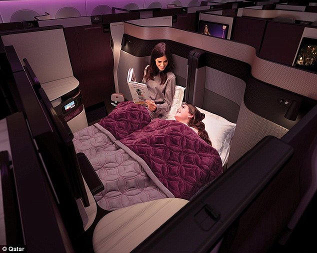 Room for two: Qatar Airways has launched the first-ever double bed within business class