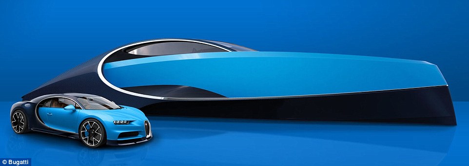 The sleek yacht is inspired by the Bugatti Chiron supercar, pictured, which retails for £2.1million and reaches top speeds of 261mph