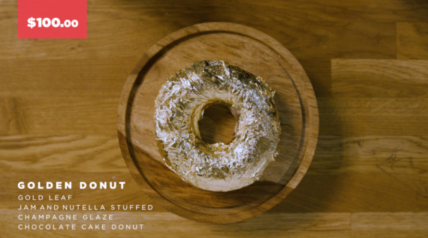 Here, we tried a ONE HUNDRED DOLLAR donut that was coated in literal gold.