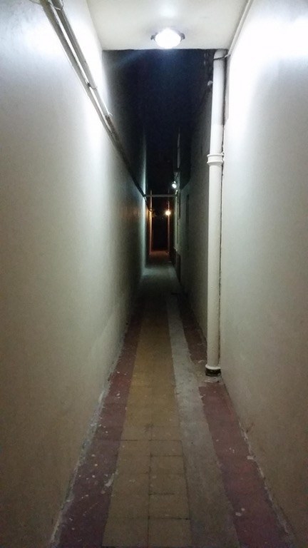 Imagine having to walk down this hallway to get where you need to go, the lights getting dimmer and dimmer...