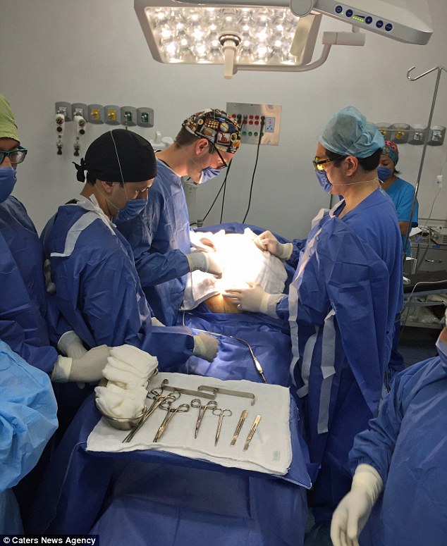In theatre: Dr. Erik Hanson Viana at Mexico's General Hospital where he performed the surgery