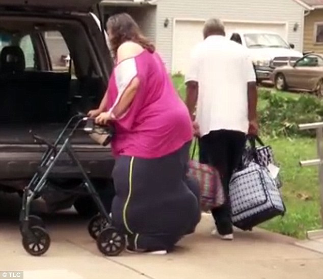 Difficult to move: The 605lb mother carries most of her weight in her misshapen legs 