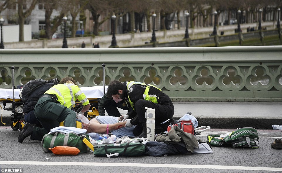 There were disturbing scenes on Westminster Bridge where at least 40 pedestrians were hurt after being knocked down by the car