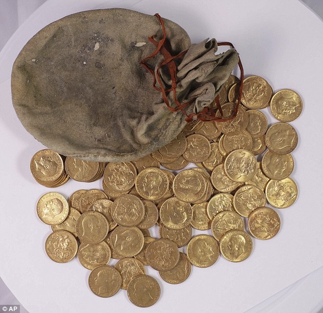 A hoard of gold sovereign coins (pictured) were found by piano tuners inside the 1906 instrument in Shropshire. It could be a 'life-changing' amount of money for its rightful owner or heir