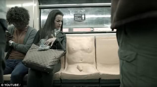 A Mexico City Metro rider looks on with shock at the anatomically correct 'penis seat'