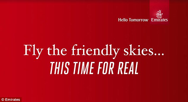 In a final insult, the commercial ends with the phrase: 'Fly the friendly skies…This time for real.' United is famous for its advertising slogan - 'Come fly the friendly the skies'