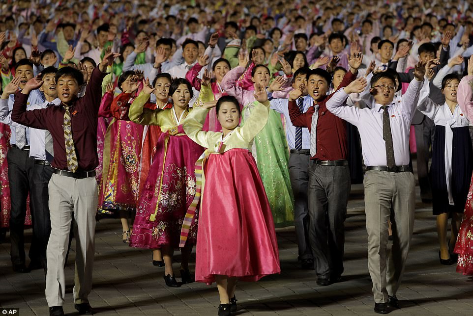 The celebrations culminated in a mass dance in the heart of North Korean capital Pyongyang, after a display of the nation's military might