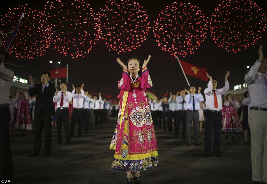 The day of celebrations culminated in a mass dance, accompanied by fireworks, in Pyongyang as the country marked the Day of the Sun