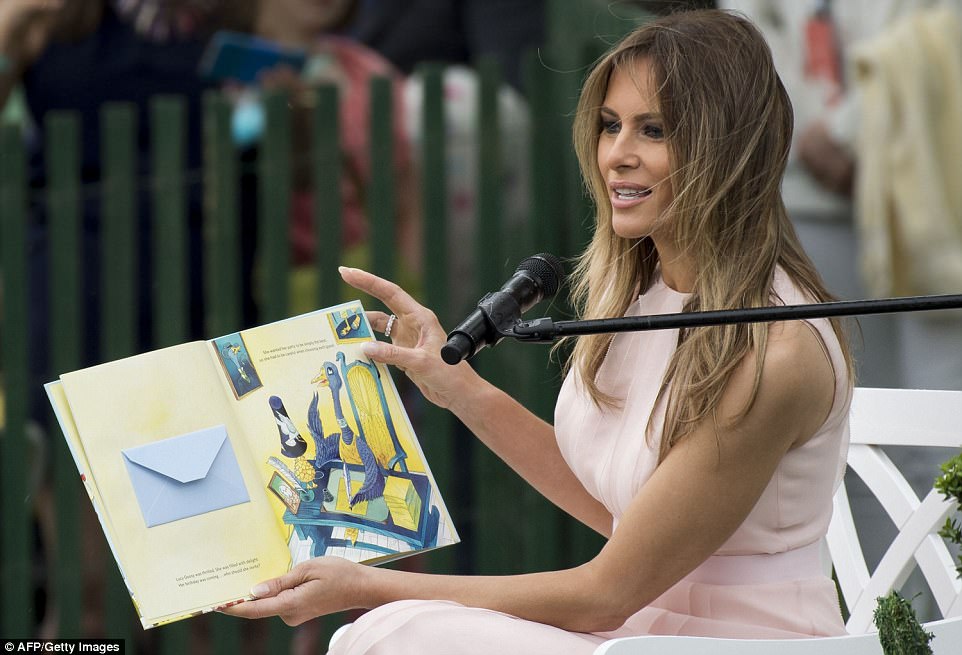 Melania was an enthusiastic host, reading to children who had gathered on the South Lawn at one point