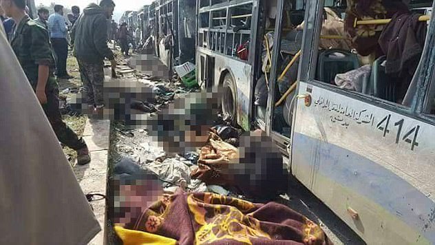 The convoy of buses were left strewn with dead bodies and injured evacuees