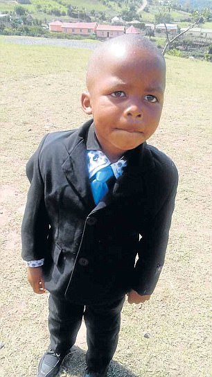 Police in South Africa claim Kamvelihle Ngala, 4, pictured, had been killed by his uncle Mandisi Gwanya in a cannibal attack