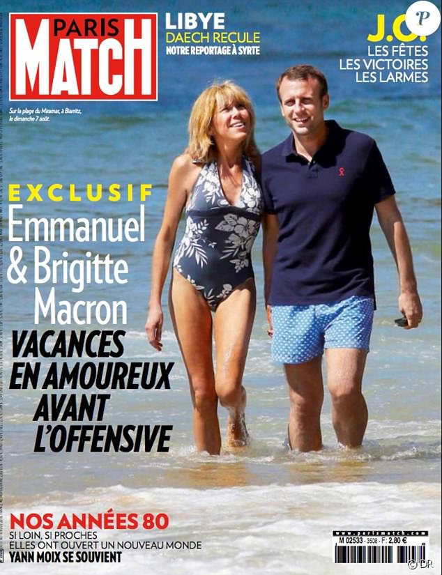 Cover stars: Mr Macron and his wife appear on the front of Paris Match magazine. His wife explained how he told when he was aged 17 that they would end up marrying
