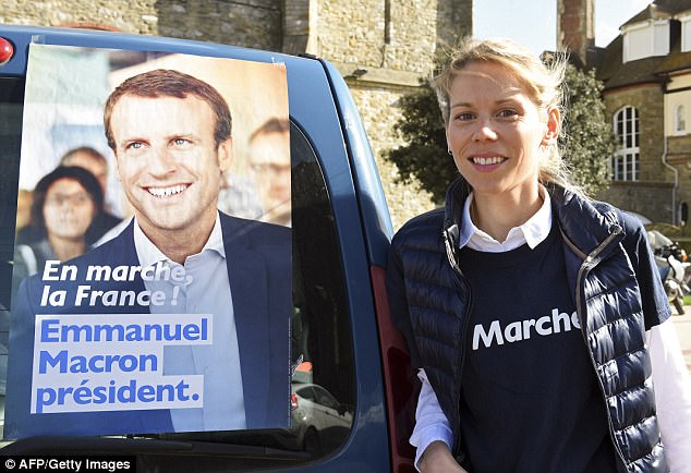 Emmanuel Macron's stepdaughter Tiphaine Auziere was pictured campaigning earlier this month