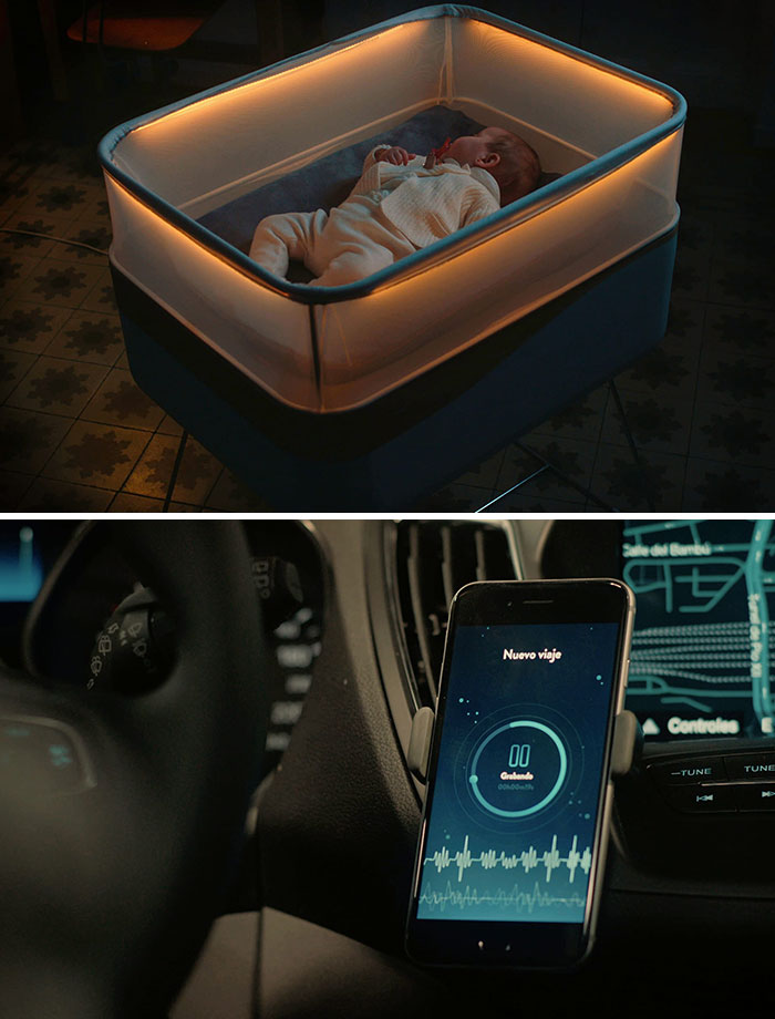 Crib Which Simulates The Feeling Of Being In A Car And Helps A Baby Fall Asleep