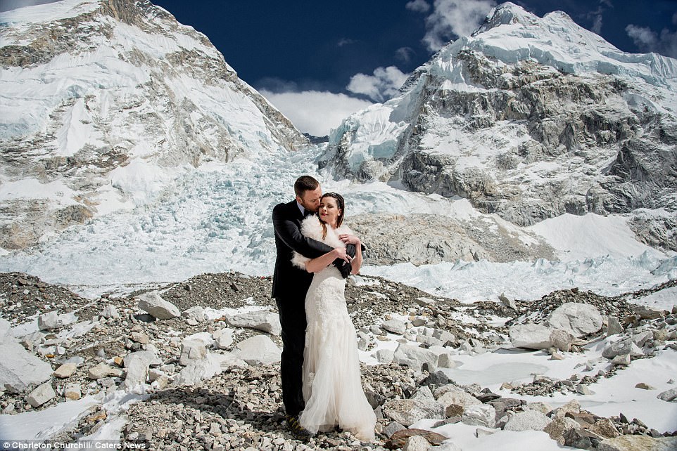 Natural beauty: The snow-capped peaks of the mountain range provided a spectacular backdrop for the wedding photos