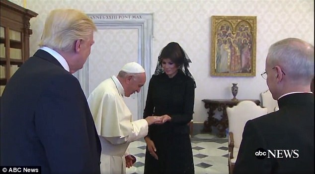 Francis blessed a rosary for the first lady after the lighthearted moment
