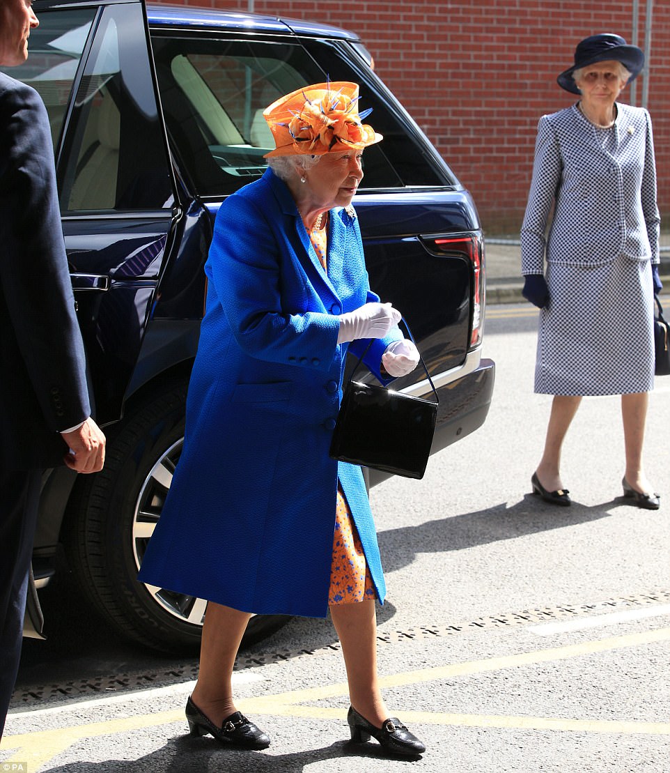 Royal support: The monarch, 91, paid a visit to the hospital to spend time with some of the injured children and their families