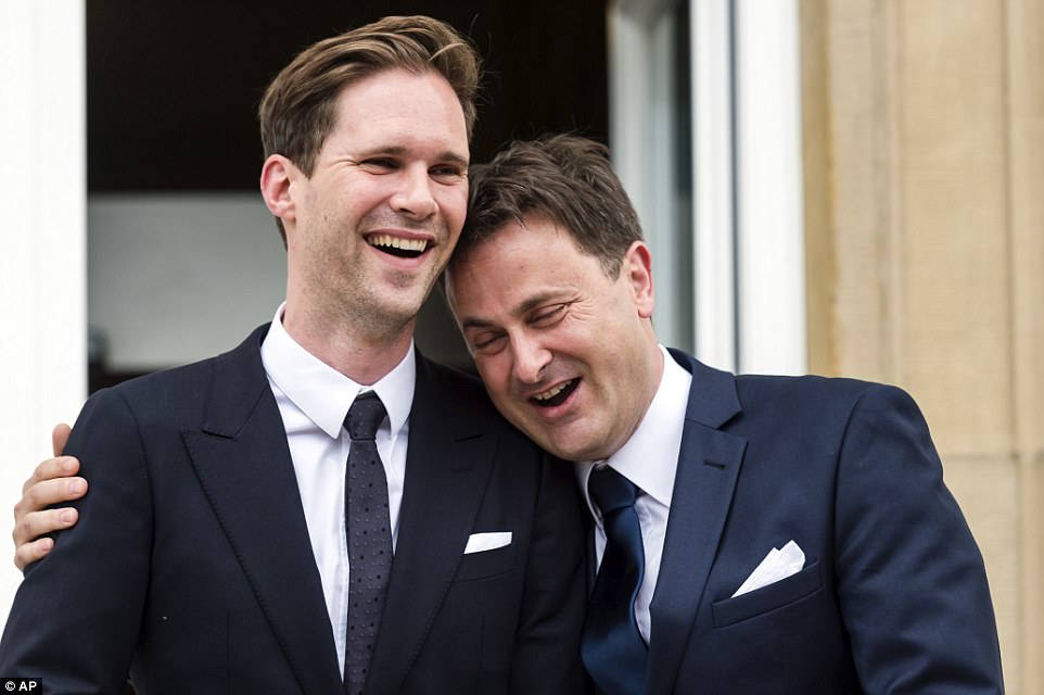 Gauthier Destenay married Luxembourg's Prime Minister Xavier Bettel  in 2015. They are pictured above on their wedding day at Luxembourg's town hall